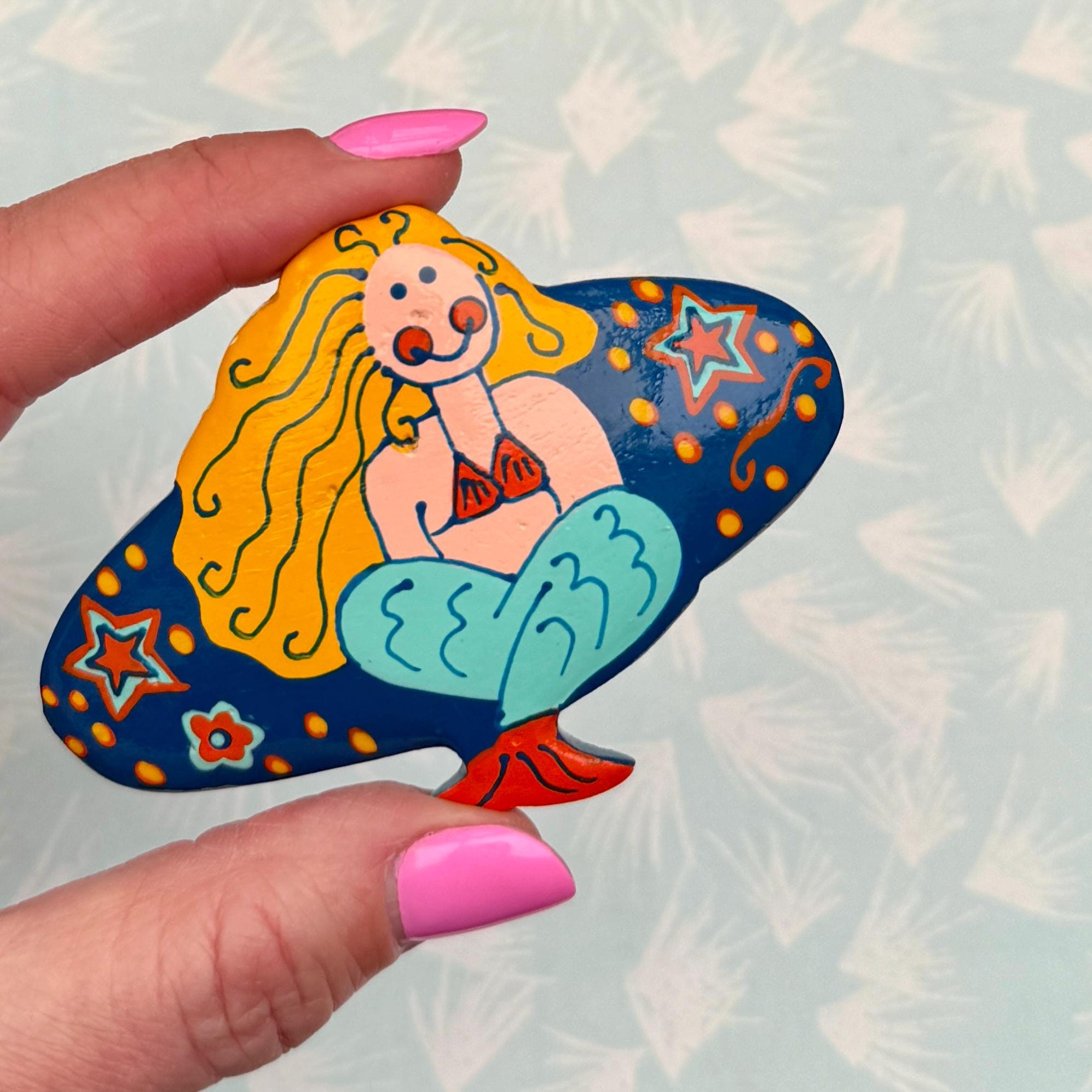 Handpainted Wooden Mermaid Hair Clip - French Barrette
