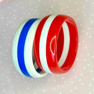 Vintage Bangle - Blue White Striped Bangle - Rockabilly Jewelry