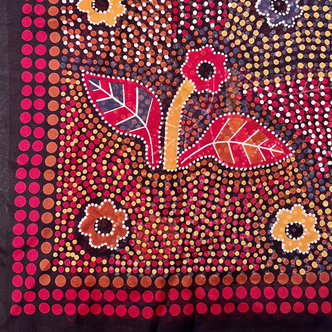 NORMAN COX Scarf, Vintage Aboriginal Art Scarf by Outstations ART Made