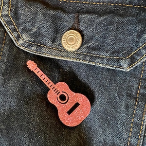 Pink Guitar Brooch Pin - Gift for Music lover or Rock Chick