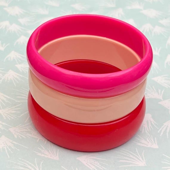 Vintage Bangles Set -  PINK Bracelet - RED Bangle - 80s jewelry