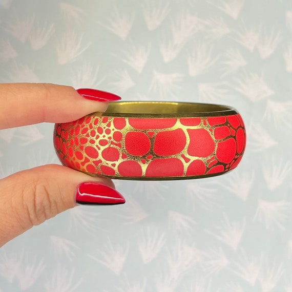 RED Bangle, Red Gold Bangle, Reptile print Bangle… - image 1