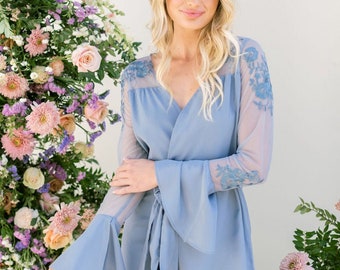 Bridesmaid Embroidered Robe / Slate Blue Bridesmaid Robe / Maid of Honor Robe / Mother of the Bride and Groom Robe / Hildy Robe - Slate Blue