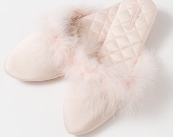 Pink Feather Slippers for Women / Bride Slippers for Wedding / Gifts for Bride / Bridesmaid Proposal Gifts / Luxe Feather Slipper