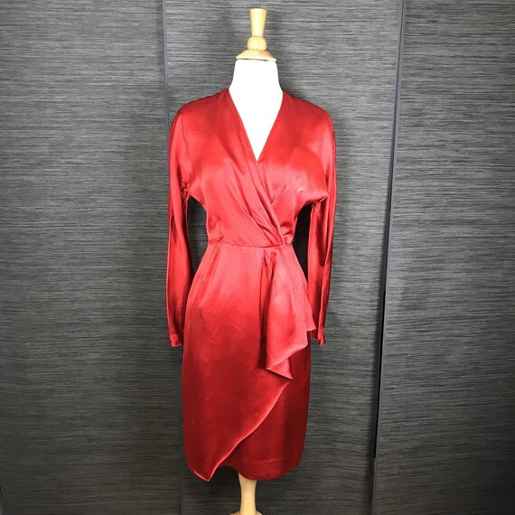 red silk long sleeve dress