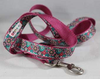 Pet Leash Pink and Green Flowered Ribbon