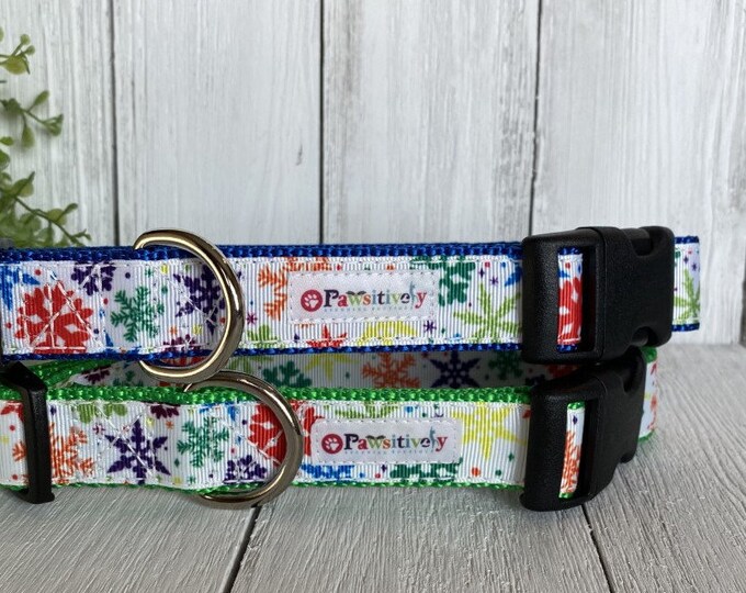 Colorful Snow Flakes 1"Dog Collar