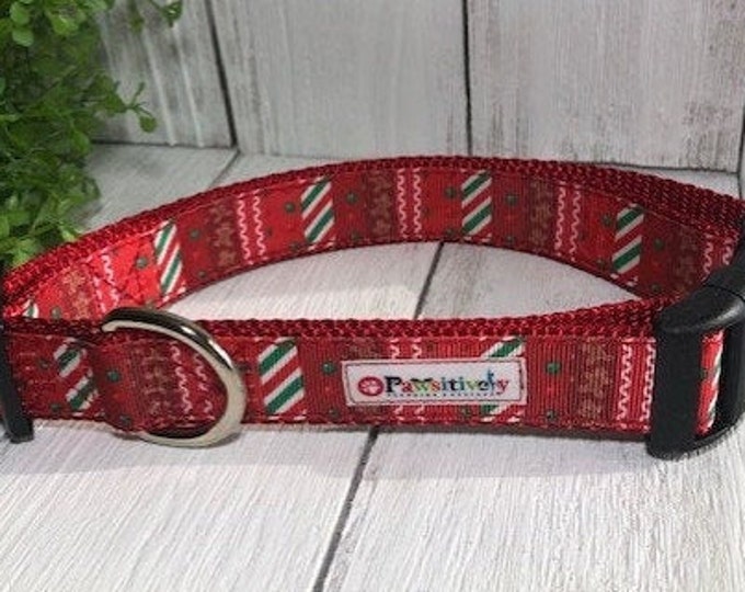 Christmas Stripes 1"Dog Collar