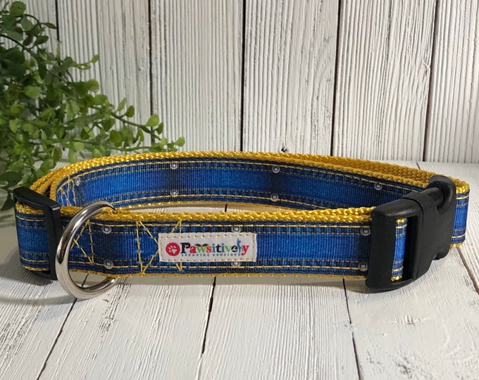 Denim Ribbon Dog Collar 1", Optional Matching Leash