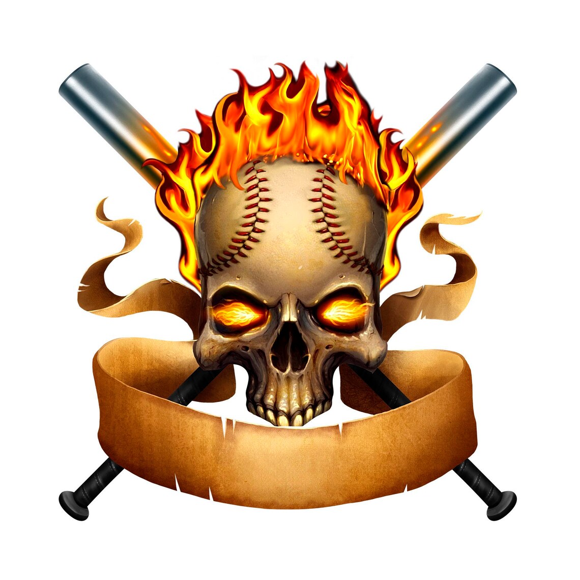 Flaming cross bats skull baseball decal skull cross bats Etsy