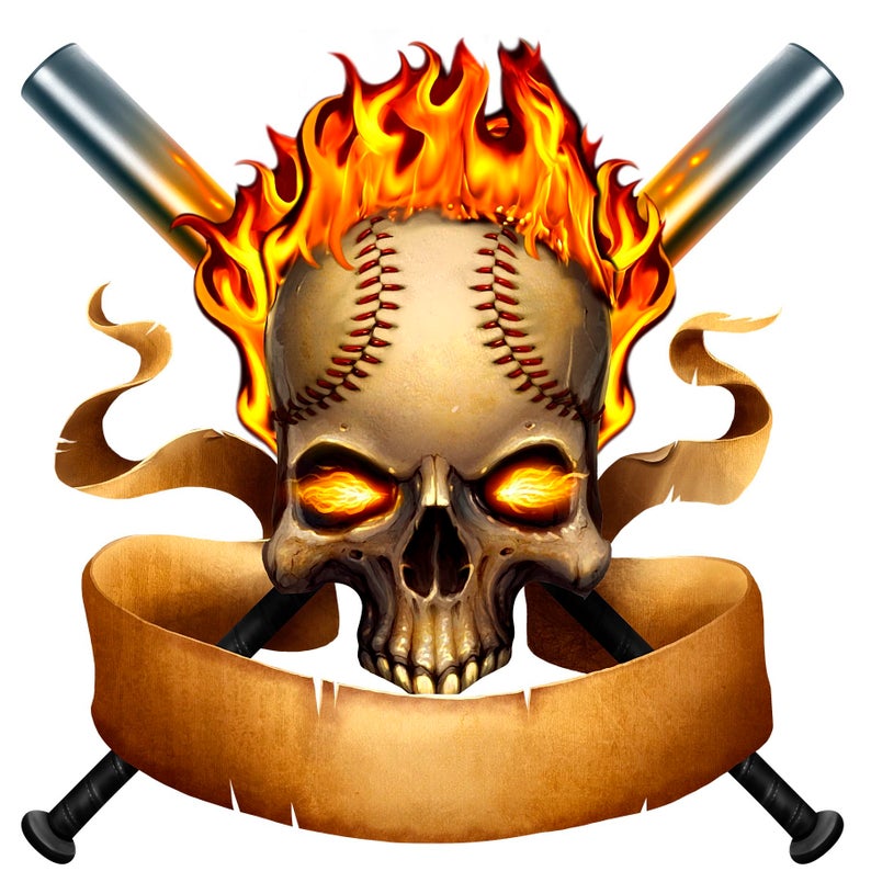 Flaming Cross Bats Skull Baseball Decal Skull Cross Bats | Etsy