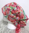 Summer Watermelon print Pixie style Tie-Back Surgical Hat