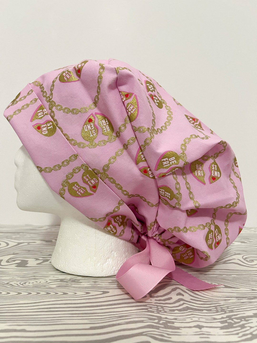 Best Friends Print Ribbon Tie-back Surgical Hat - Etsy