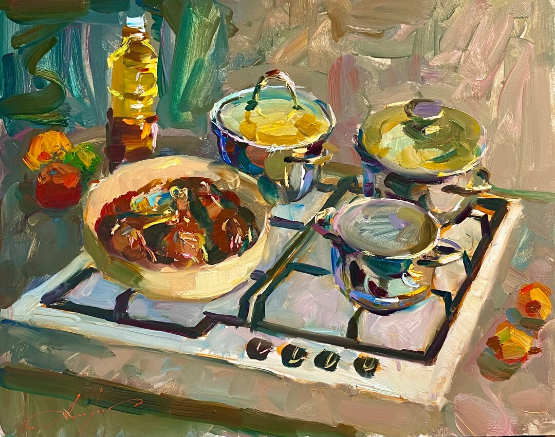 Kitchen Painting Impressionist Art Dining Room Still Life Original 