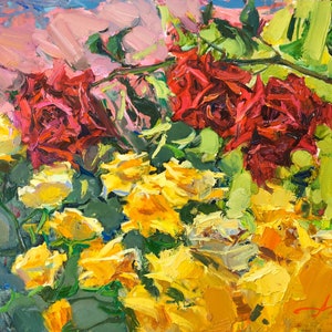 Pintura floral, Arte impresionista, Pintura original, Rosas, Paisaje herbáceo, Bellas artes, Decoración de paredes, Arte ucraniano, Decoración de granja, Regalo
