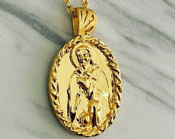 Saint Peregrine Necklace - 18K Gold Vermeil with Thorn frame, Saint Peregrine Pendant