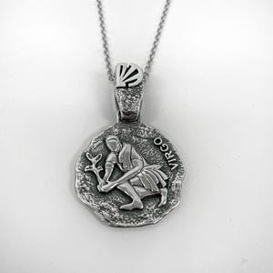 Virgo Zodiac Necklace for Men - Oxidised Sterling Silver, Horoscope pendant