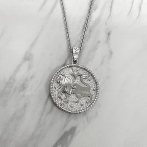 Sterling Silver Leo Zodiac Necklace with CZ Stone