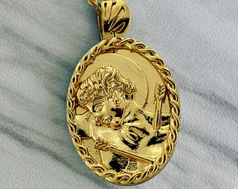 Saint Sebastian Necklace with Thorn frame - Sterling Silver, Gold Vermeil, Saint Sebastian Pendant