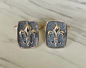 Oxidized Sterling Silver Fleur de Lis Cufflinks: Regal Mens Jewelry