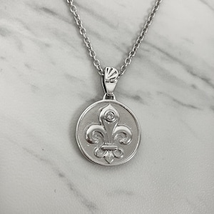 Fleur De Lis Necklace, Fleur De Lis Pendant, Fleur De Lis Medal, Sterling Silver Fleur De Lis Medal, Divine Box Jewelry
