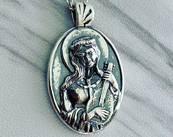 Saint Cecilia Necklace - Antique Finish with Guitar, Saint Cecilia Pendant