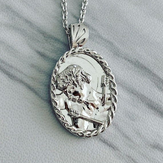 Saint Sebastian Necklace - Sterling Silver with Thorn frame, Saint Sebastian Pendant