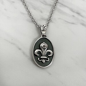 Fleur De Lis Necklace, Fleur De Lis Pendant, Fleur De Lis Medal, Oxidised Sterling Silver Fleur De Lis Medal, Divine Box Jewelry