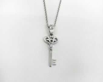 Key Charm Necklace Sterling Silver 925 Pear Design Pendant