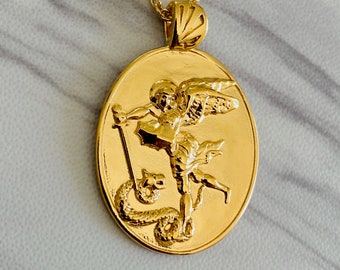 Saint Michael Necklace - 18K Gold Vermeil, Saint Michael Pendant