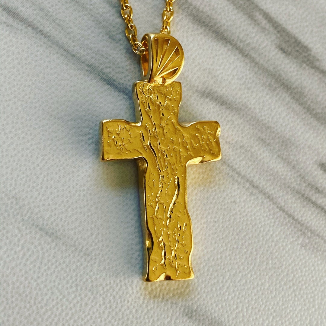Wood Cross Necklace 18K Gold Vermeil Wood Cross Pendant Etsy
