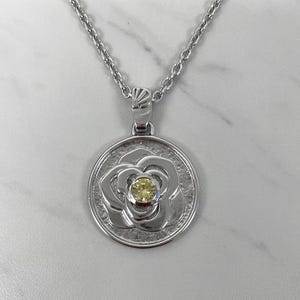 Stylised flower necklace with yellow CZ stone - Sterling Silver Stylised flower pendant, charm pendant