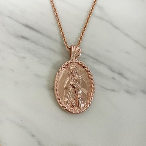 Saint Peregrine Necklace - 18K Rose Gold Vermeil with Thorn frame, Saint Peregrine Pendant