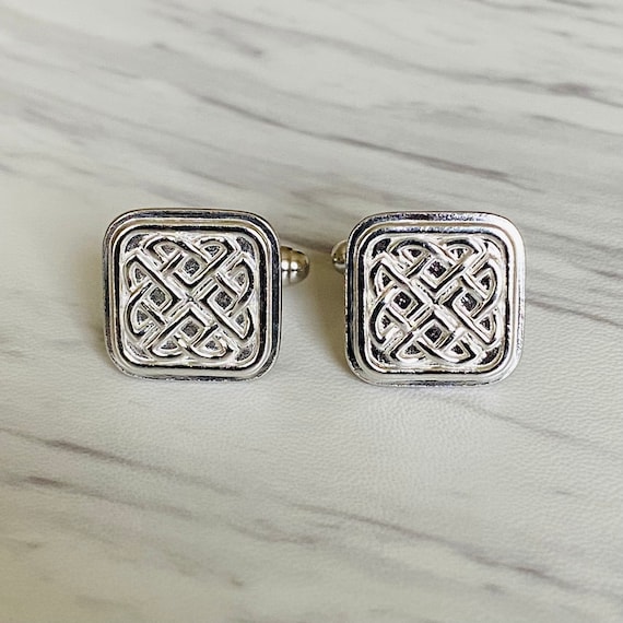 Celtic Knot Cufflinks Oxidized Sterling Silver Irish Mens Jewelry