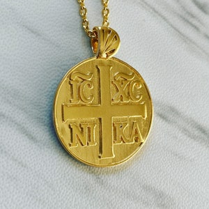 18K Gold Vermeil Christogram Necklace: Jesus Christ Conquers Pendant