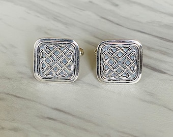 Sterling Silver Celtic Knot Cufflinks: Hand-Finished Mens Jewelry