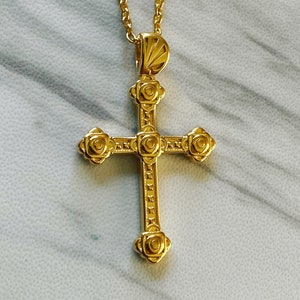 Gothic Cross Necklace: 18K Gold Vermeil Sterling Silver Chain