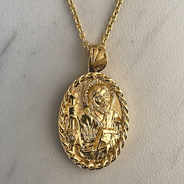 Saint James Necklace - 18K Gold Vermeil Thorn framed, Saint James Pendant