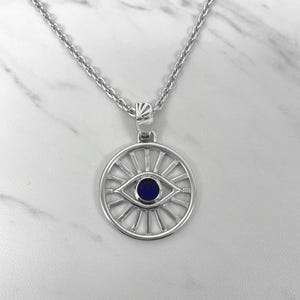Evil eye necklace with blue CZ stone - Sterling Silver evil eye pendant, charm pendant