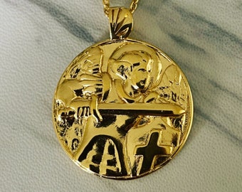 Saint Michael Necklace - Round 18K Gold Vermeil, Saint Michael Pendant