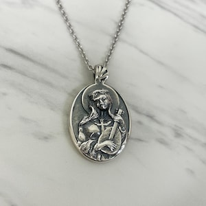 Saint Cecilia Necklace - Antique Finish with Guitar, Saint Cecilia Pendant