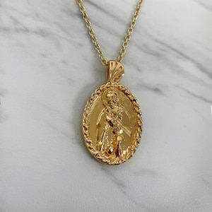 Saint Peregrine Necklace - 18K Gold Vermeil with Thorn frame, Saint Peregrine Pendant