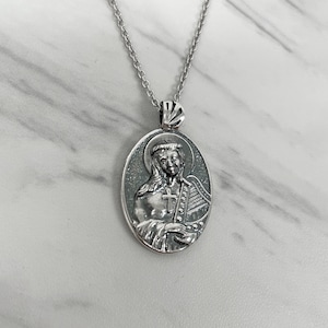Saint Cecilia Necklace: Antique Sterling Silver Medal, Patron Saint of Music