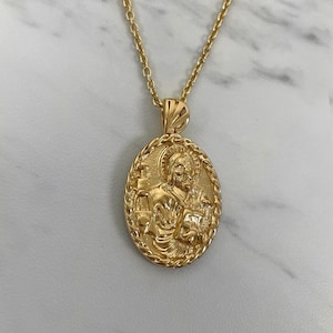 18K Gold Vermeil Saint James Pendant Necklace - Sterling Silver Chain