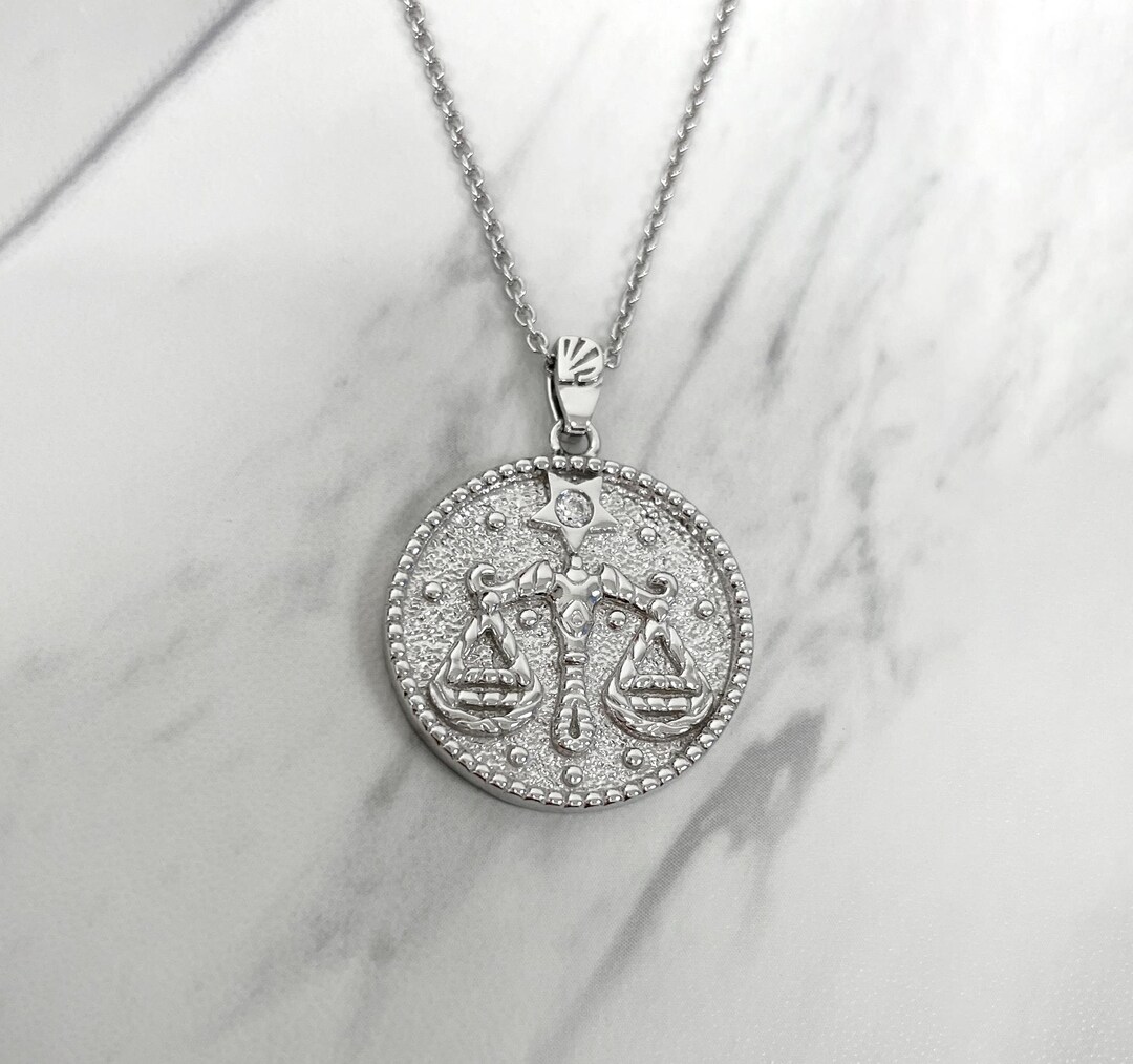 Libra Zodiac Necklace for Women Sterling Silver 925 CZ Pendant - Etsy