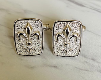 Sterling Silver Fleur de Lis Cufflinks: Regal Mens Jewelry