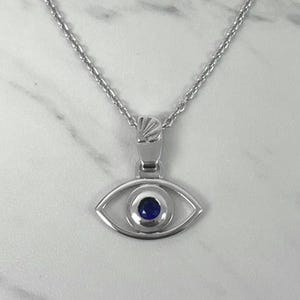 Evil eye necklace with blue CZ stone - Sterling Silver evil eye pendant, charm pendant
