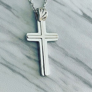 Double Cross Necklace - Sterling Silver, Silver Cross Pendant, Cross Necklace for Women