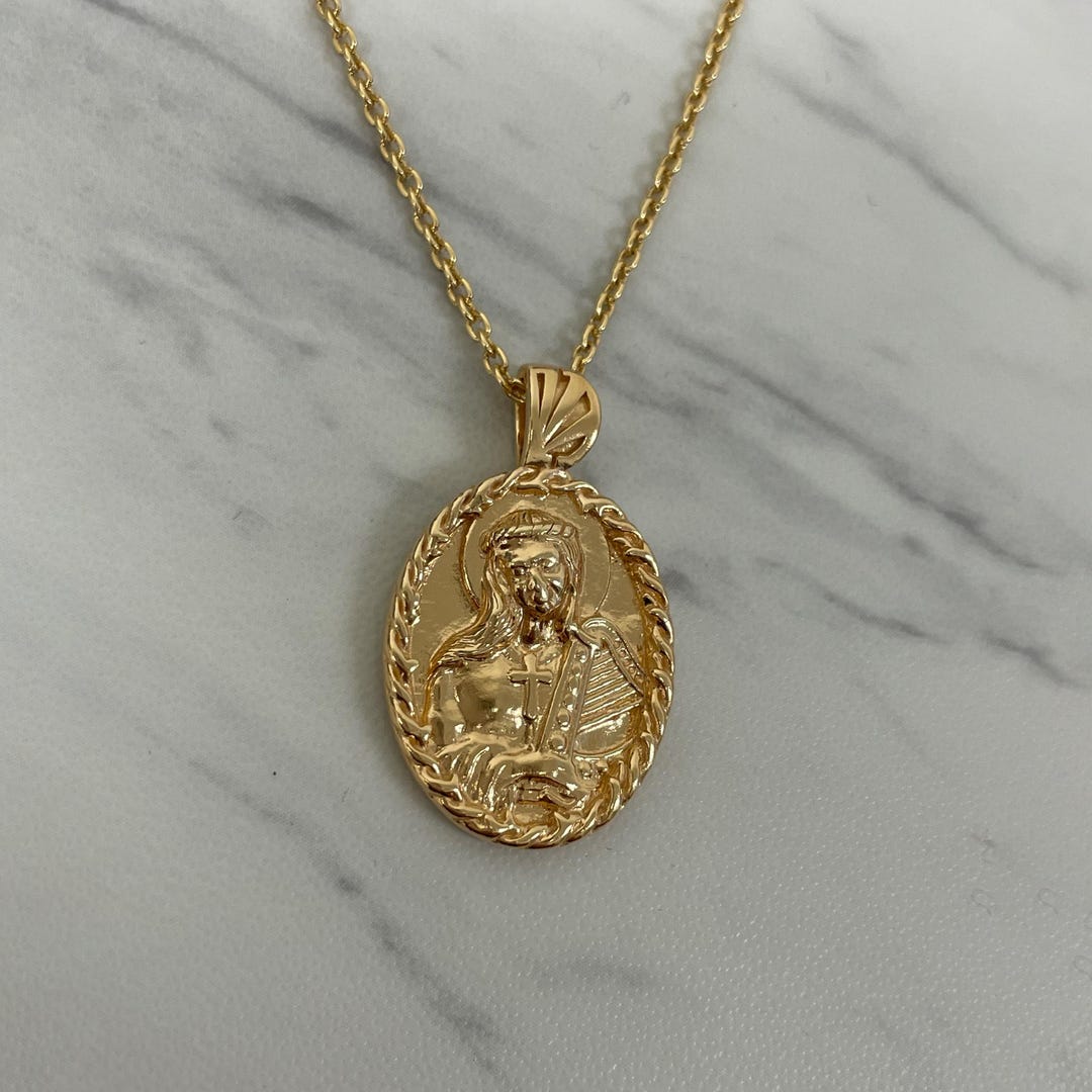 18K Gold Plated Sterling Silver Saint Cecilia Harp Pendant Necklace ...