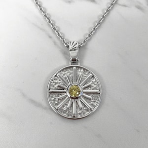 Sun necklace with yellow CZ stone - Sterling Silver Sun pendant, charm pendant